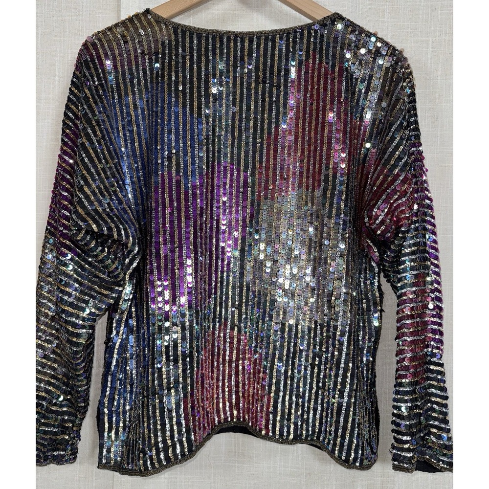 Vintage Jack Bryan Color Colorful Sequin Top Silk Women's 8 10 Shirt - Picture 5 of 9